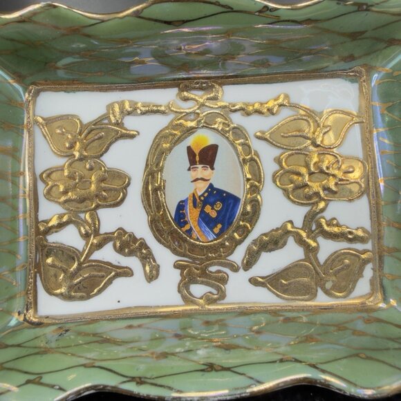 Antique Persian Fine Porcelain Ceramic Rectangular Dish Tray Plate Raised Paint - Picture 4 of 11